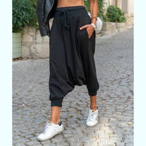 NWT Black Drawstring-Waist Pocket Harem Pants M